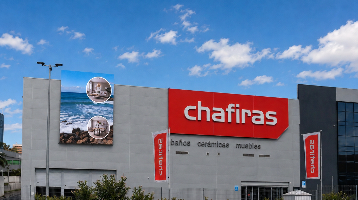 Simulación de fachada Chafiras con pantalla LED